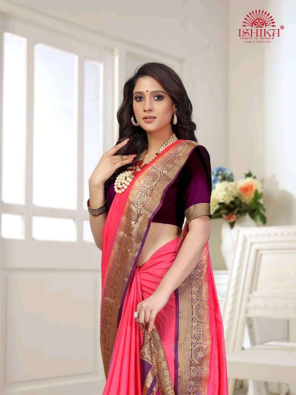 ishika saree mala 2d soft silk with zari border saree exporter 