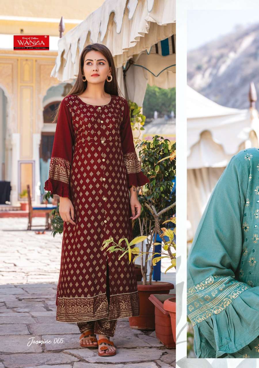 Jasmine by wanna heavy rayon gold print with pant Catalog Collection Wholesaler Lowest Best Price In Ahmedabad Surat Chennai India Uk Usa Malaysia Singapore Canada Australia