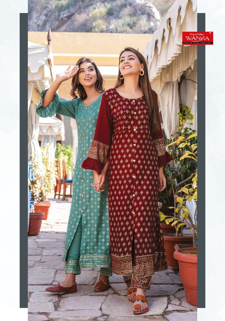 Jasmine by wanna heavy rayon gold print with pant Catalog Collection Wholesaler Lowest Best Price In Ahmedabad Surat Chennai India Uk Usa Malaysia Singapore Canada Australia