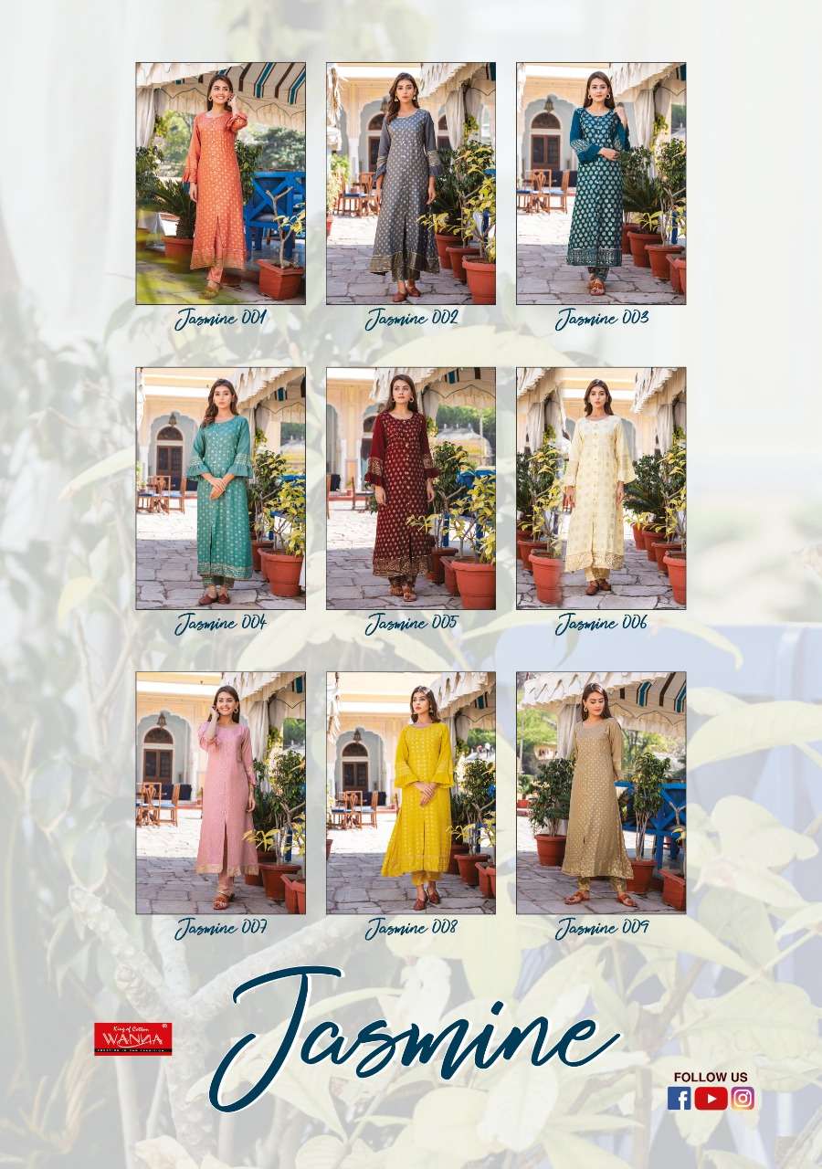 Jasmine by wanna heavy rayon gold print with pant Catalog Collection Wholesaler Lowest Best Price In Ahmedabad Surat Chennai India Uk Usa Malaysia Singapore Canada Australia