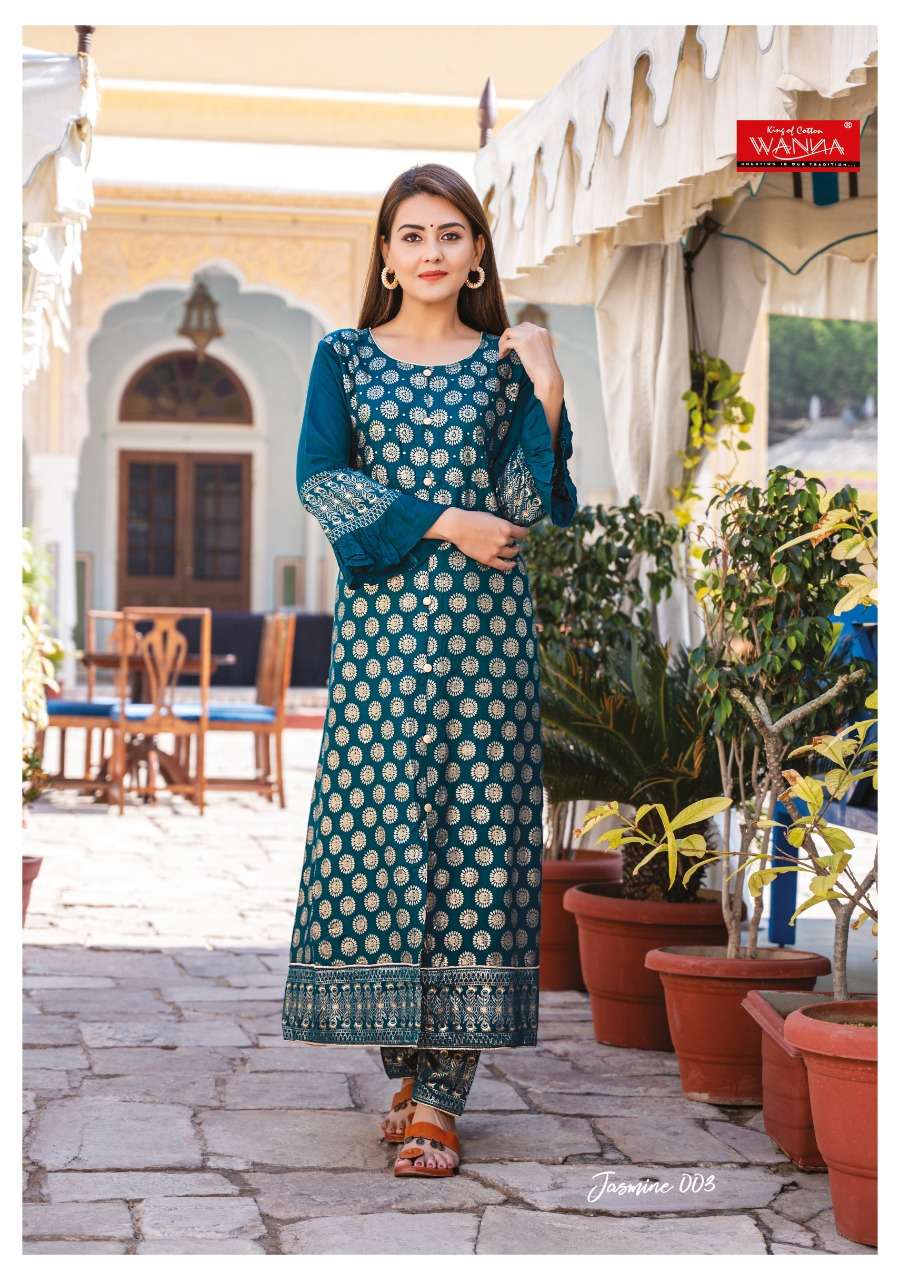 Jasmine by wanna heavy rayon gold print with pant Catalog Collection Wholesaler Lowest Best Price In Ahmedabad Surat Chennai India Uk Usa Malaysia Singapore Canada Australia