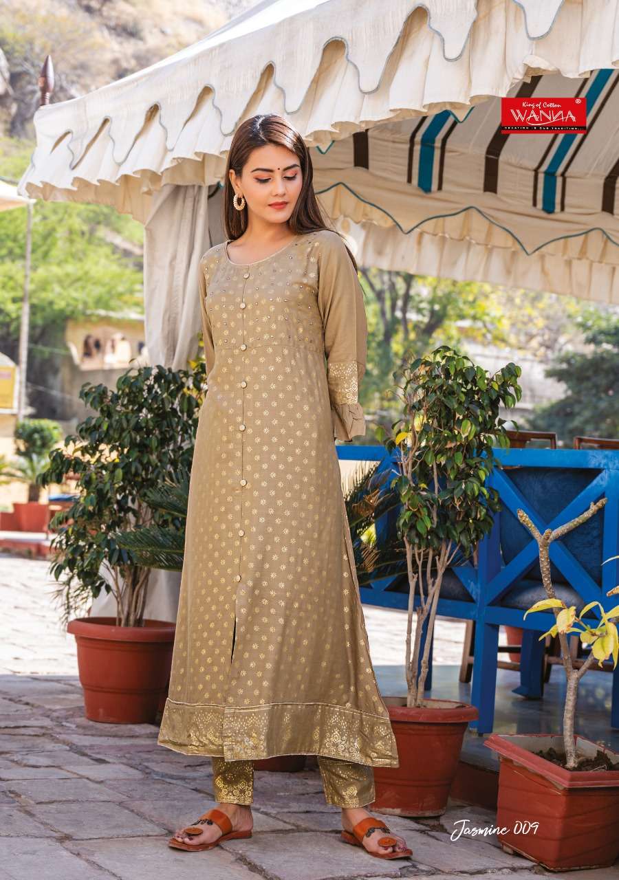Jasmine by wanna heavy rayon gold print with pant Catalog Collection Wholesaler Lowest Best Price In Ahmedabad Surat Chennai India Uk Usa Malaysia Singapore Canada Australia