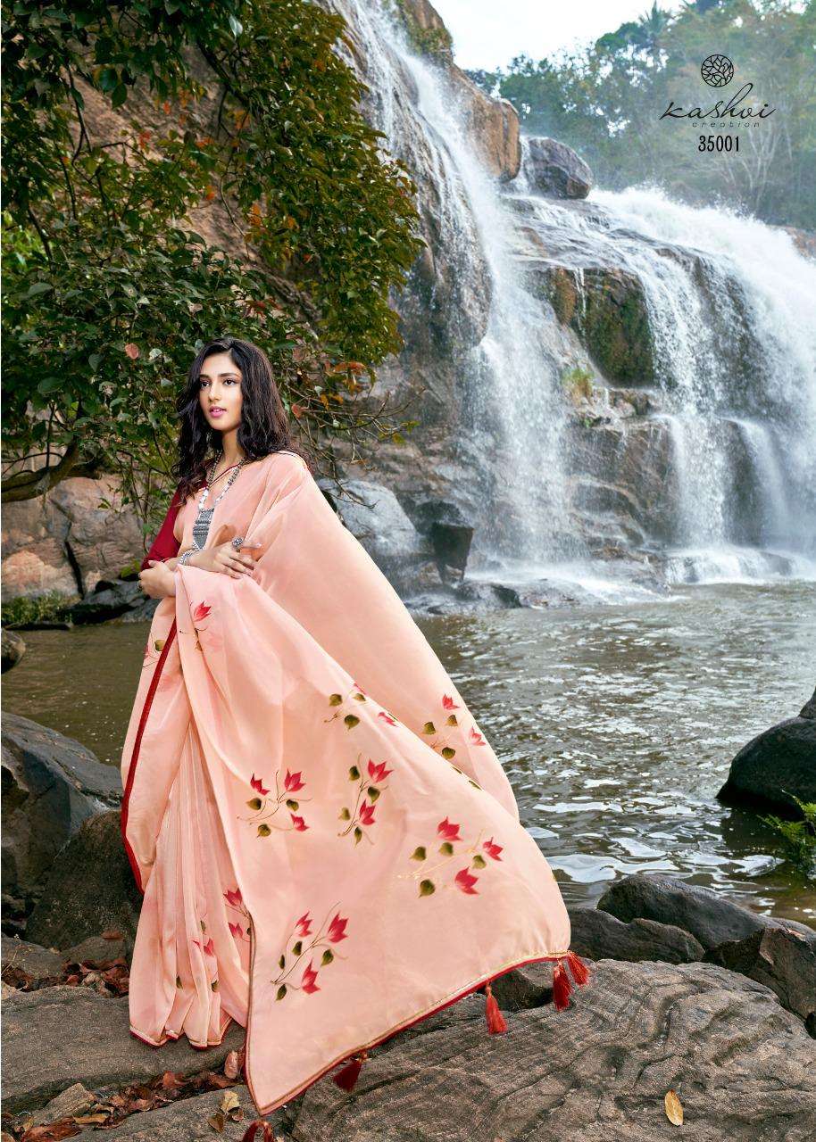 kashvi amor organza silk hand print exclusive sarees