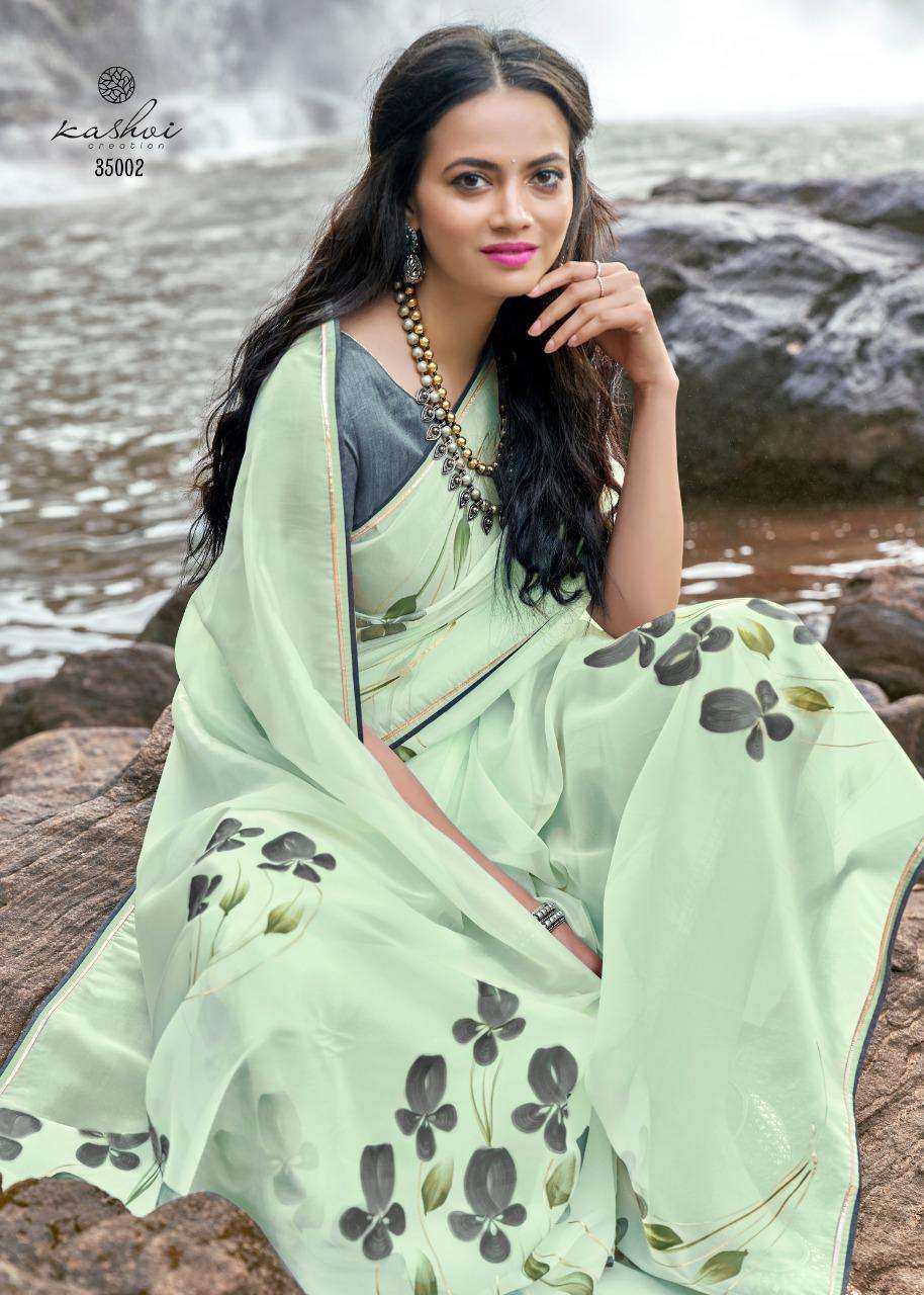 kashvi amor organza silk hand print exclusive sarees