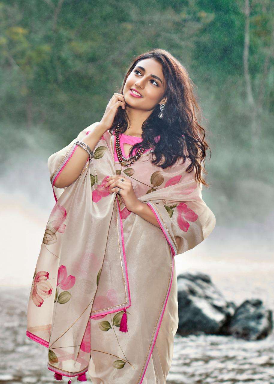 kashvi amor organza silk hand print exclusive sarees