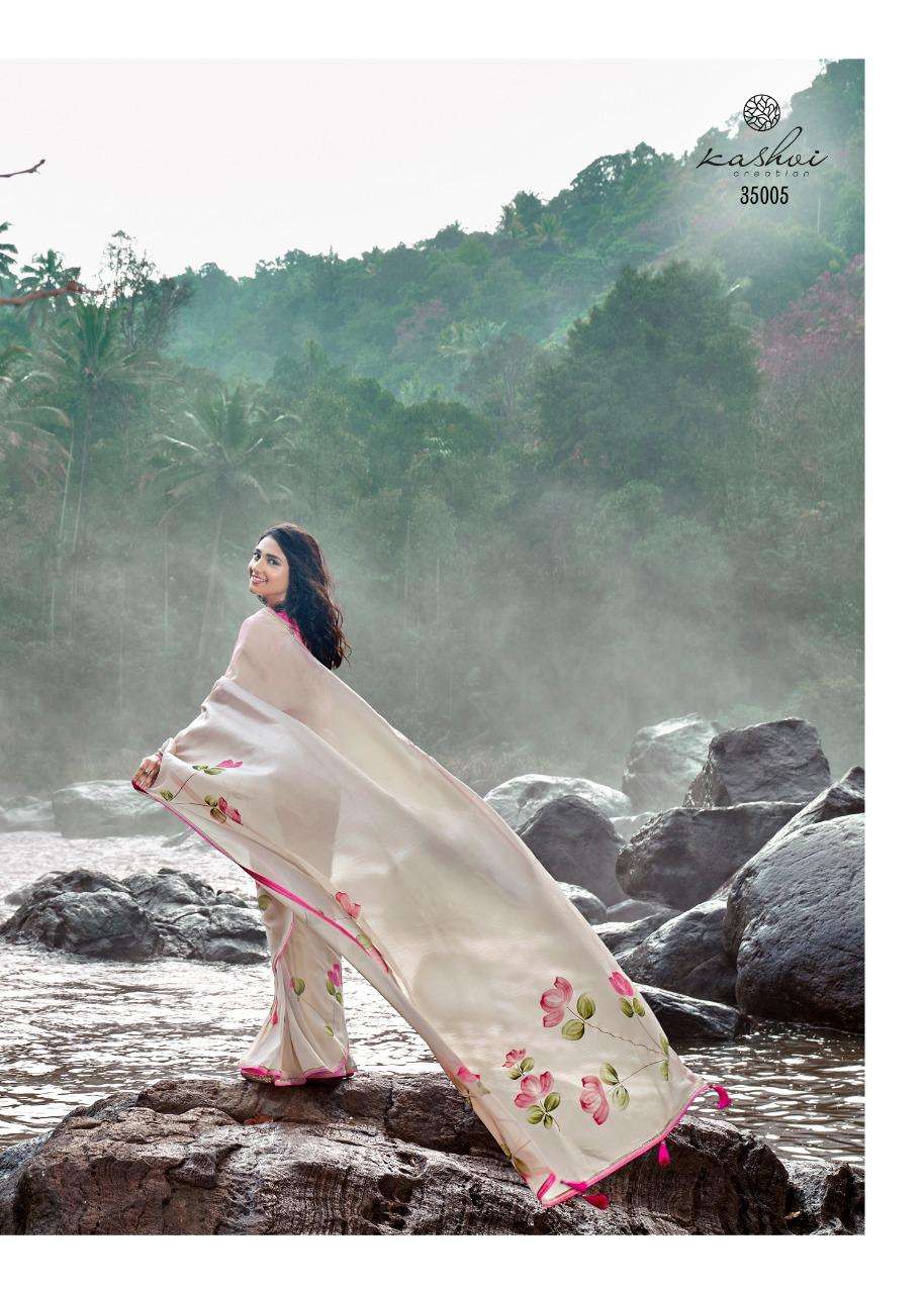 kashvi amor organza silk hand print exclusive sarees