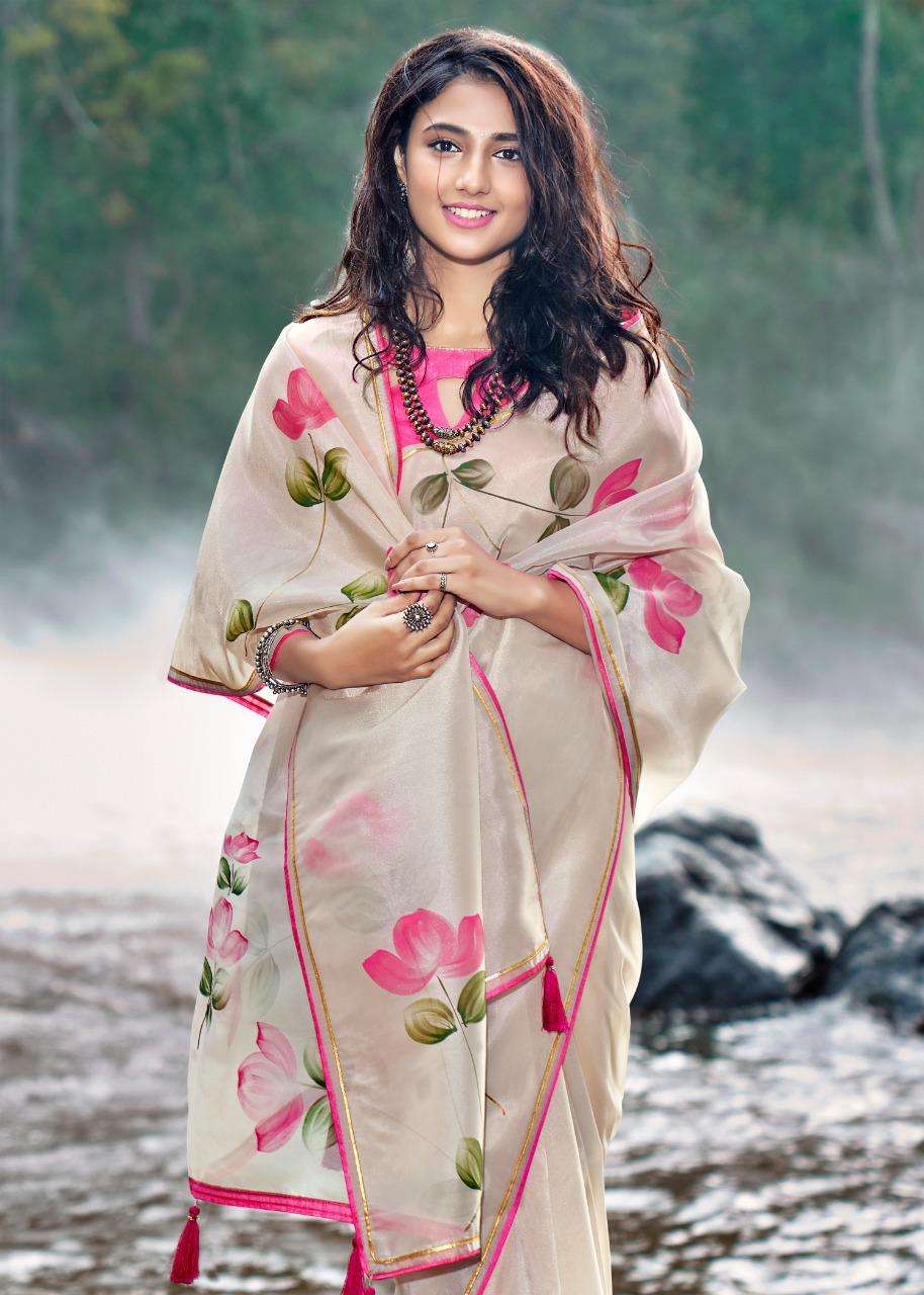 kashvi amor organza silk hand print exclusive sarees