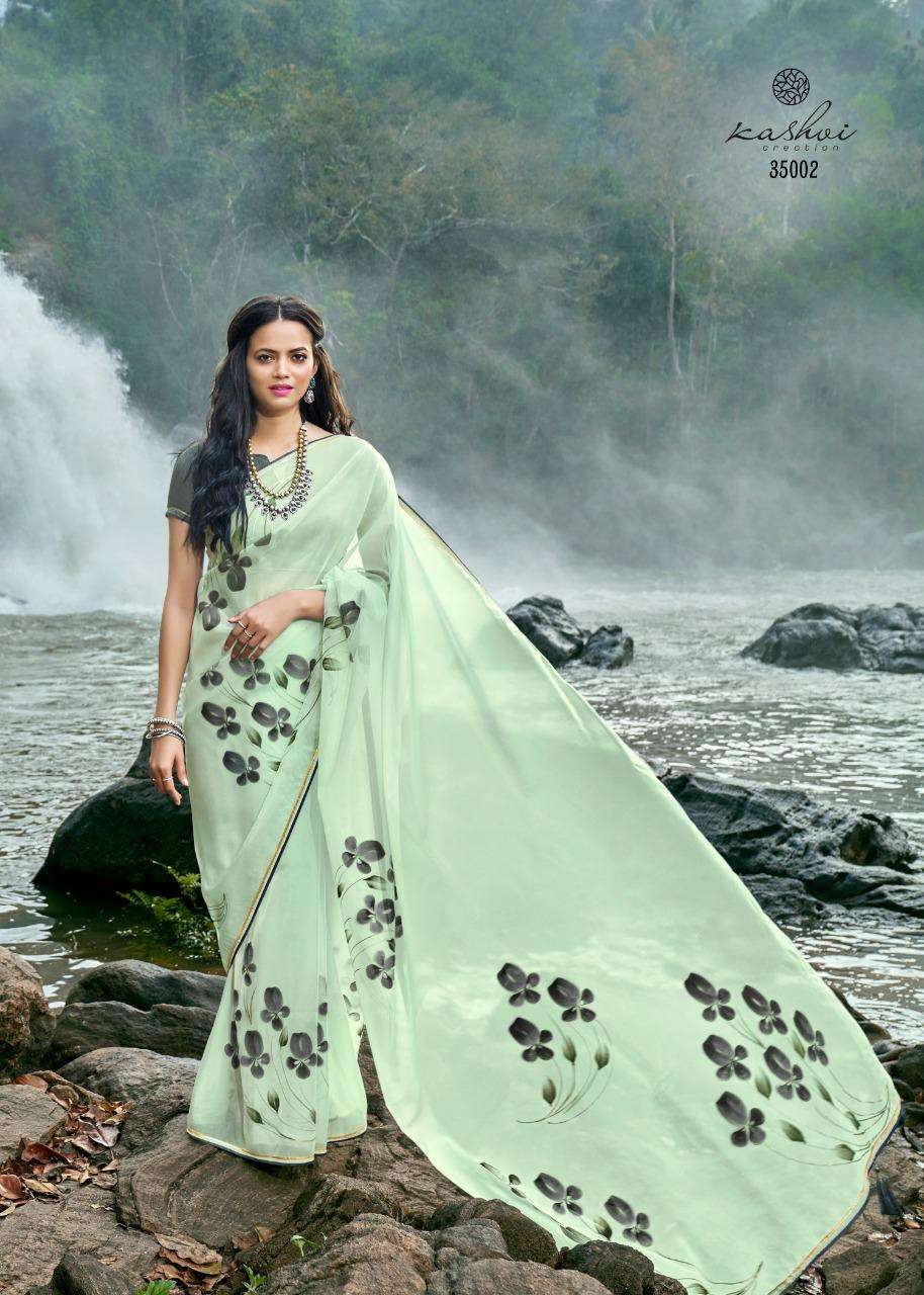 kashvi amor organza silk hand print exclusive sarees