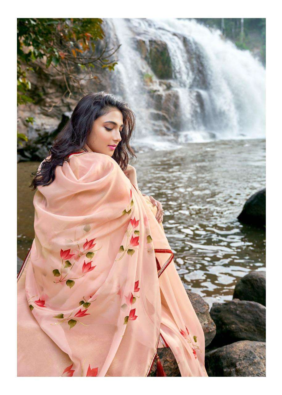 kashvi amor organza silk hand print exclusive sarees