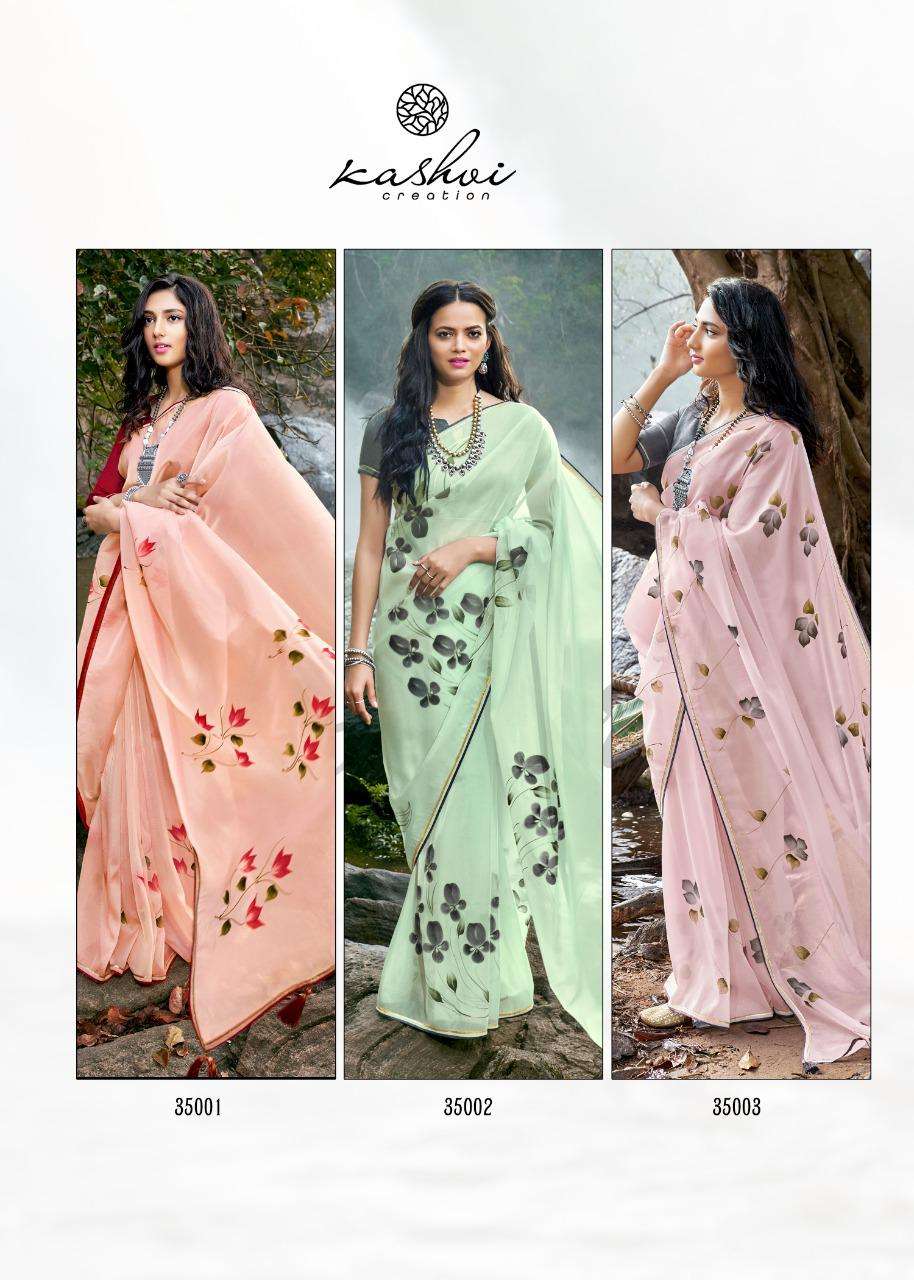 kashvi amor organza silk hand print exclusive sarees