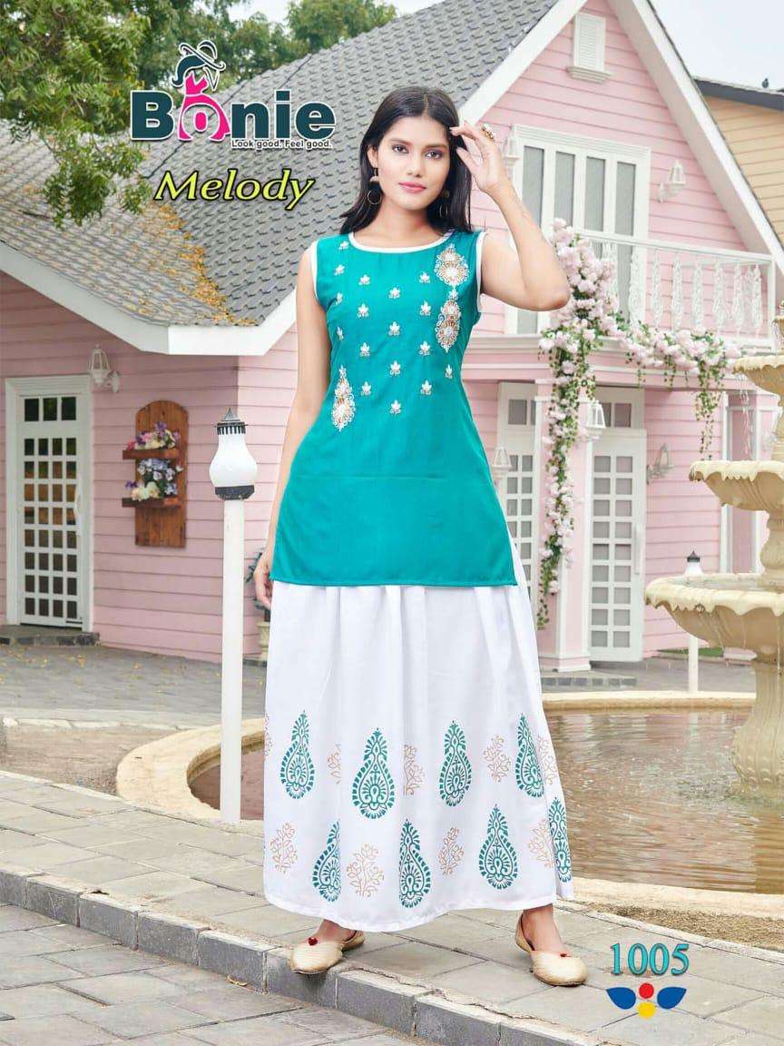 melody by bonie heavy rayon kurti with skirt long Catalog Collection Wholesaler Lowest Best Price In Ahmedabad Surat Chennai India Uk Usa Malaysia Singapore Canada Australia