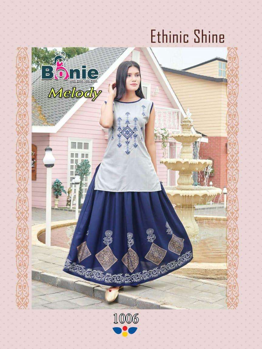 melody by bonie heavy rayon kurti with skirt long Catalog Collection Wholesaler Lowest Best Price In Ahmedabad Surat Chennai India Uk Usa Malaysia Singapore Canada Australia