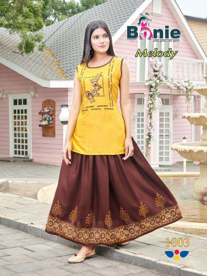 melody by bonie heavy rayon kurti with skirt long Catalog Collection Wholesaler Lowest Best Price In Ahmedabad Surat Chennai India Uk Usa Malaysia Singapore Canada Australia
