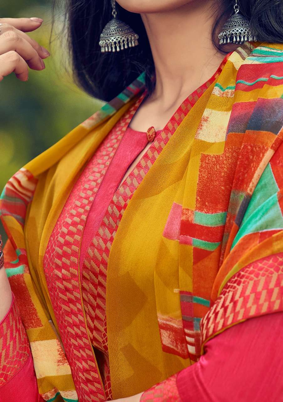 muskan by shangrila georgette printed sari with kashmiri border concept authorized supplier 