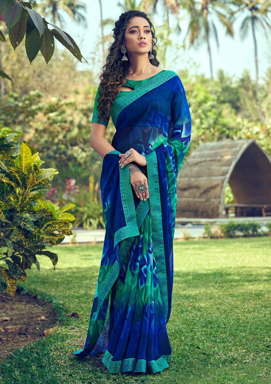muskan by shangrila georgette printed sari with kashmiri border concept authorized supplier 