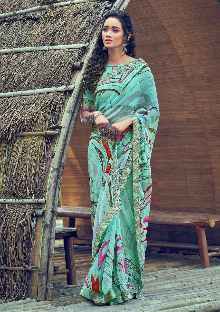 muskan by shangrila georgette printed sari with kashmiri border concept authorized supplier 