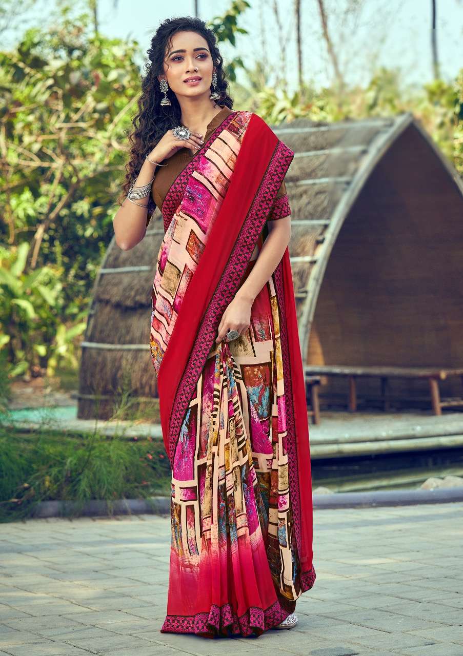 muskan by shangrila georgette printed sari with kashmiri border concept authorized supplier 