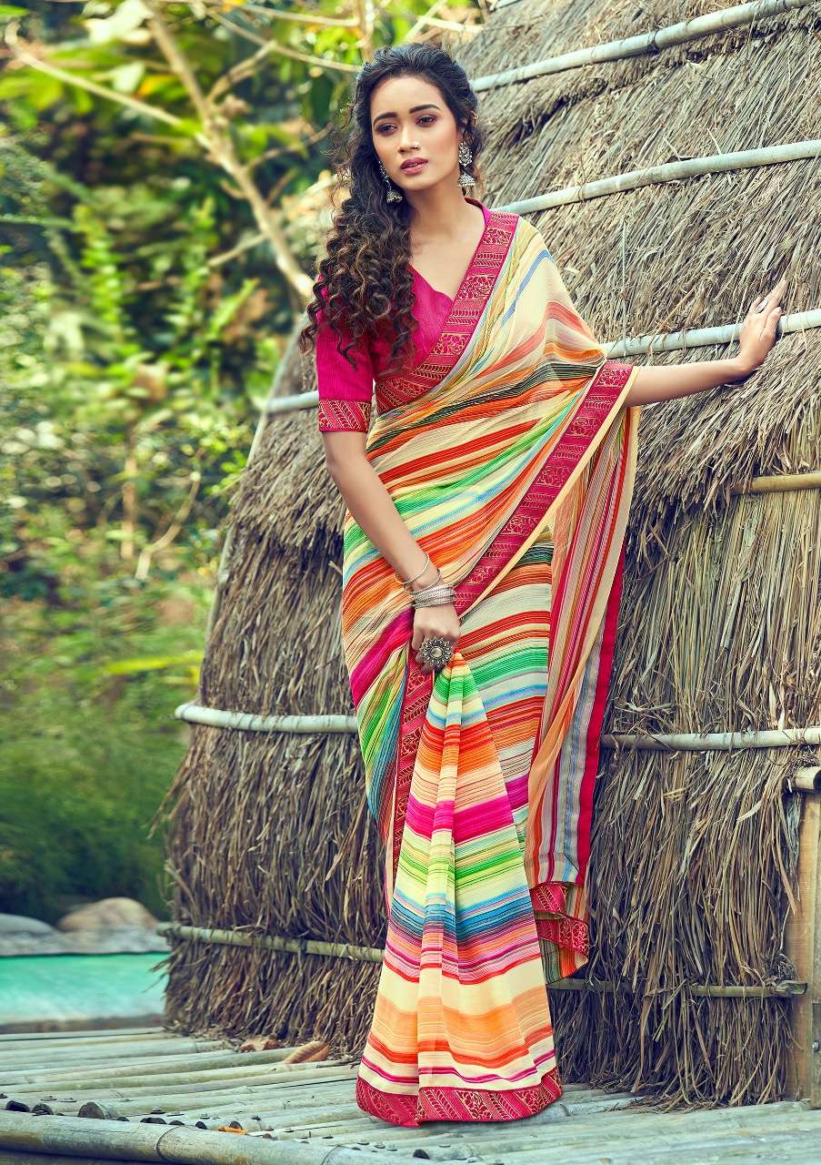 muskan by shangrila georgette printed sari with kashmiri border concept authorized supplier 