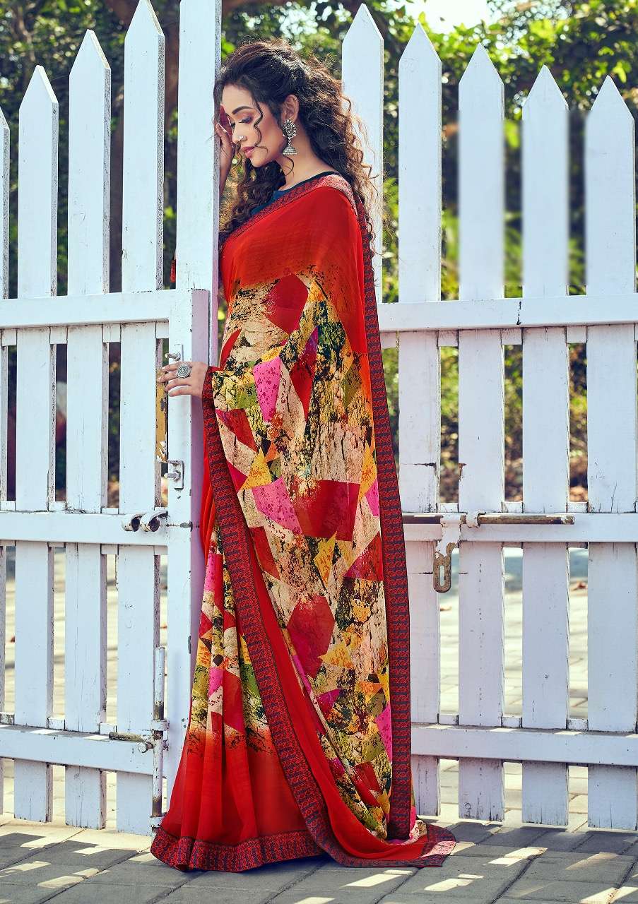 muskan by shangrila georgette printed sari with kashmiri border concept authorized supplier 