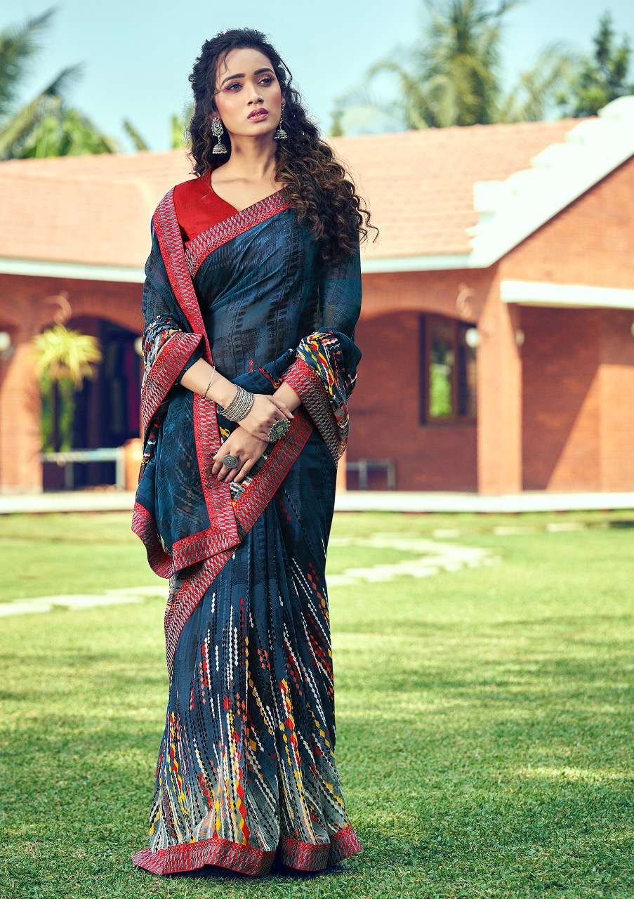 muskan by shangrila georgette printed sari with kashmiri border concept authorized supplier 