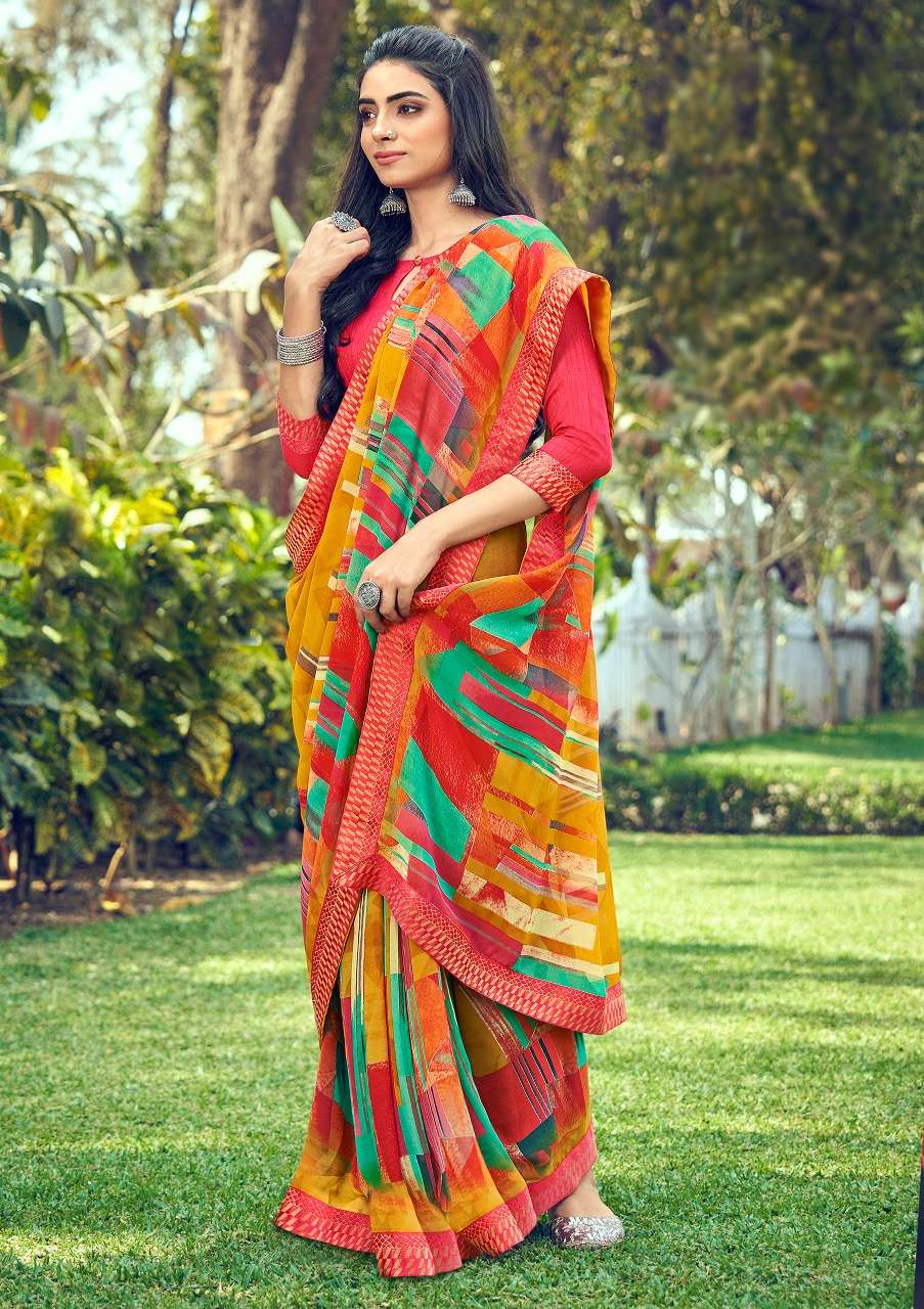 muskan by shangrila georgette printed sari with kashmiri border concept authorized supplier 