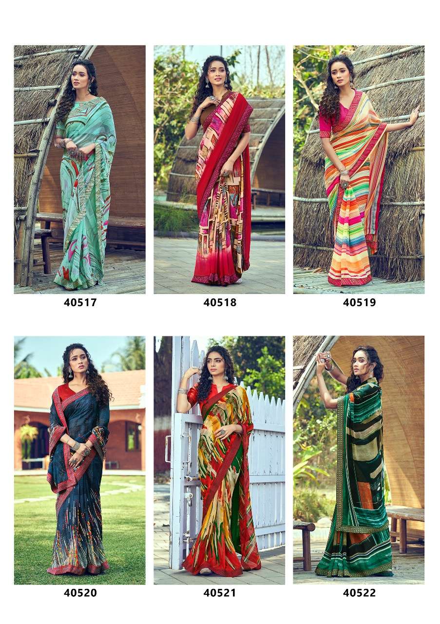 muskan by shangrila georgette printed sari with kashmiri border concept authorized supplier 