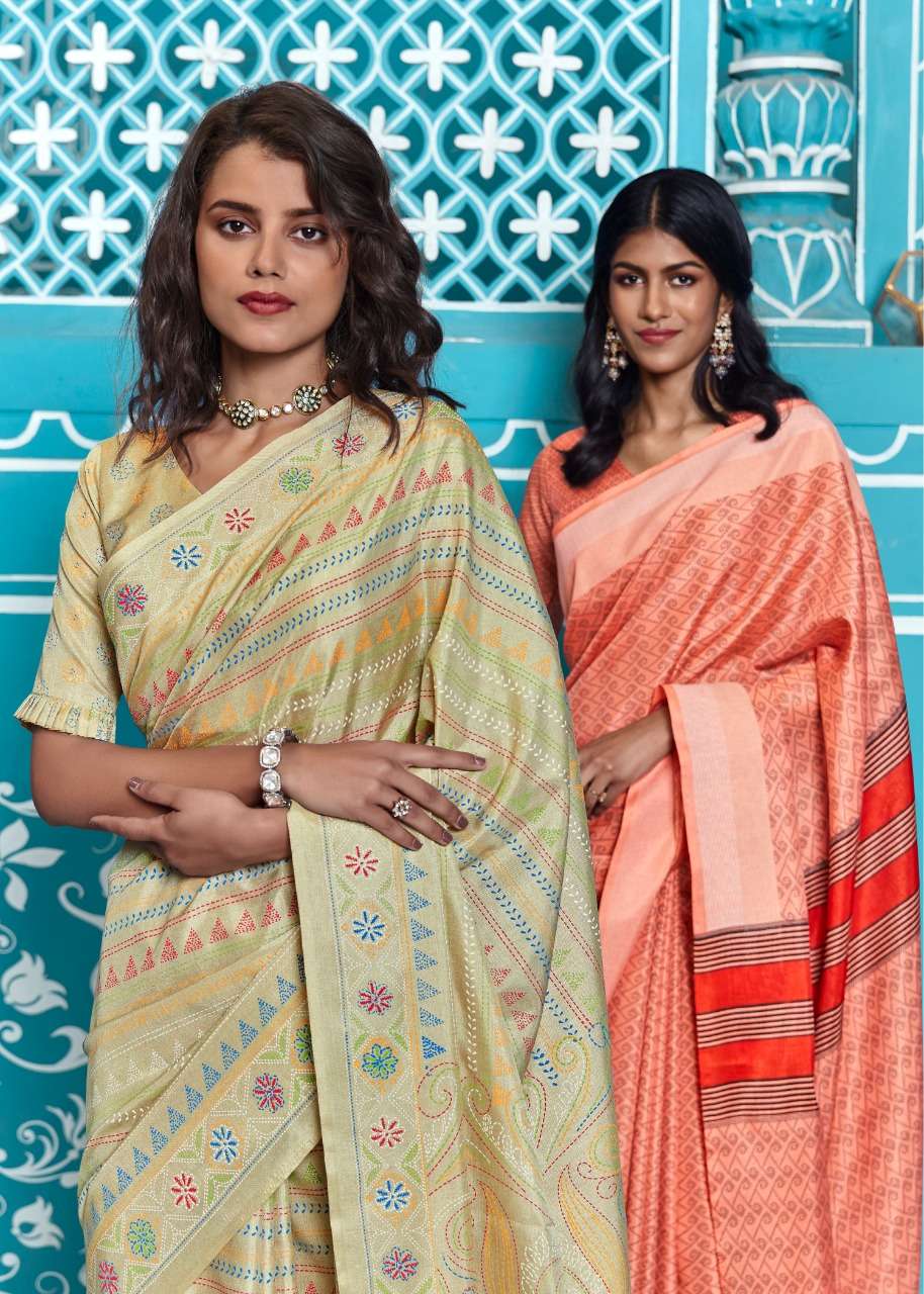 shangrila lucknowi kadi silk with digital printed sari wholesale shop in surat 