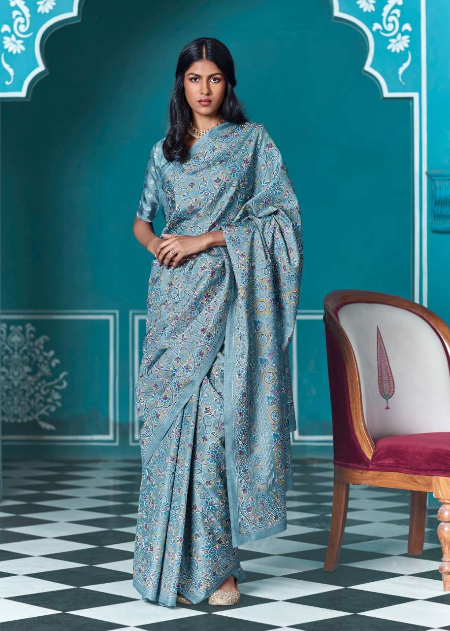 shangrila lucknowi kadi silk with digital printed sari wholesale shop in surat 