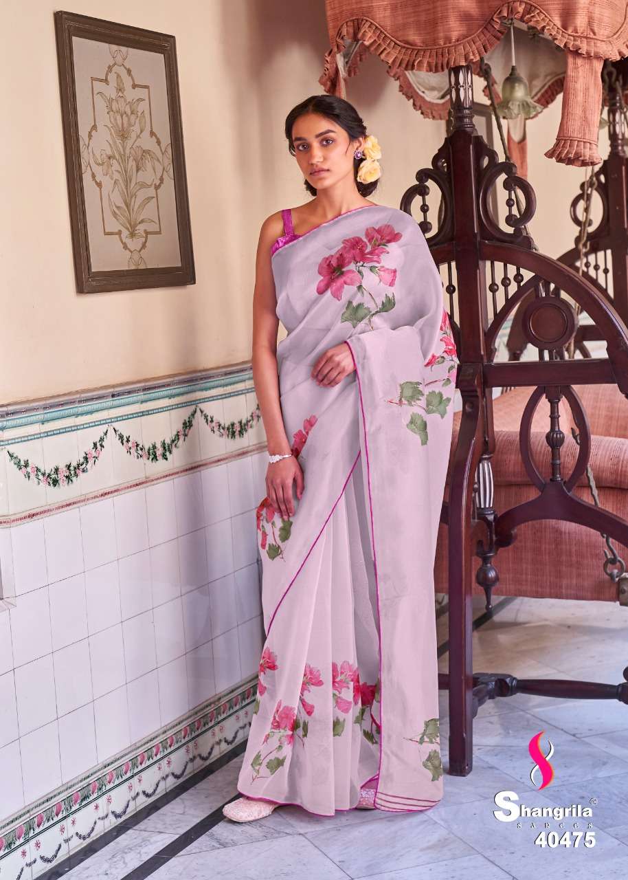 shangrila royal touch organza saree with foil and border for summer 2021