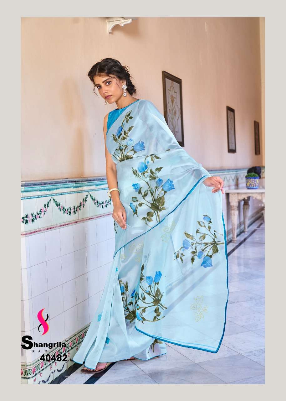 shangrila royal touch organza saree with foil and border for summer 2021