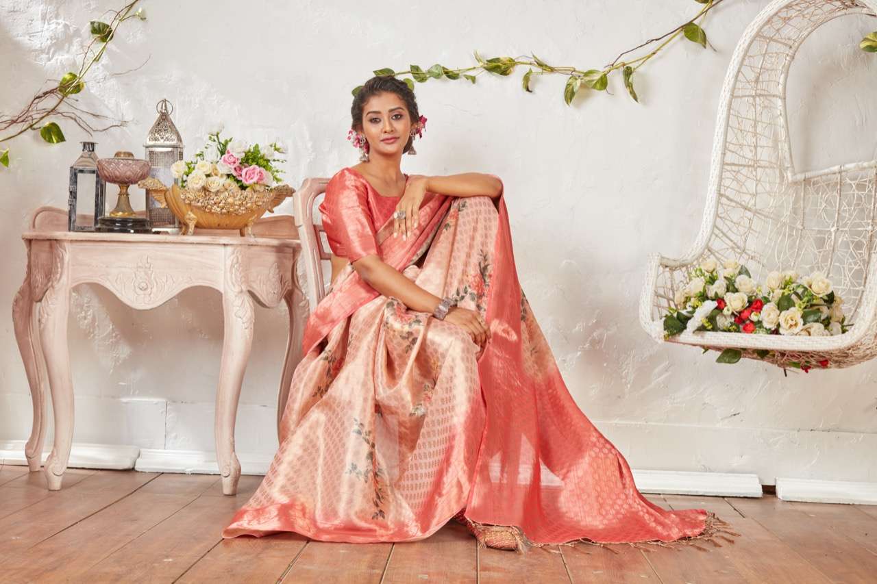 sr brand kavya organza weaving digital saree authorized supplier in surat market 