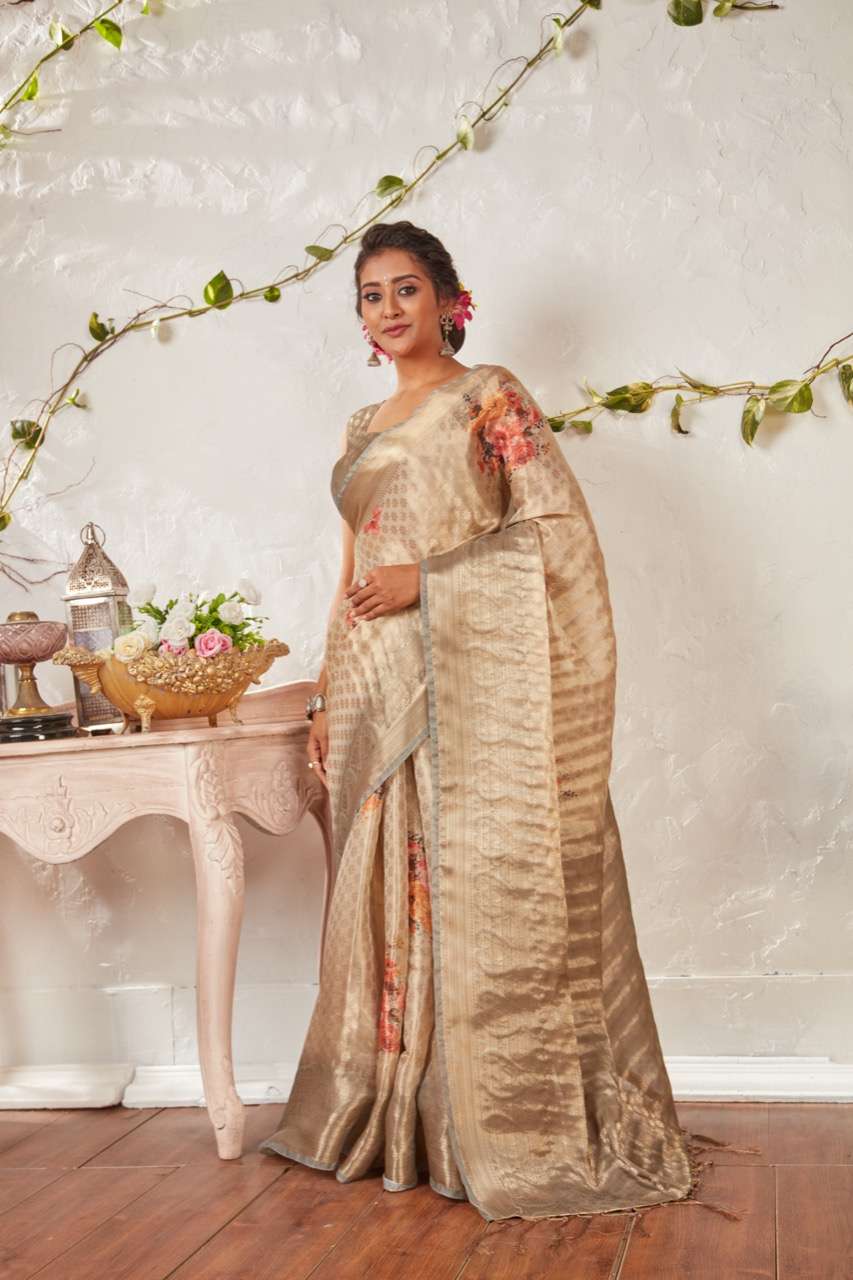 sr brand kavya organza weaving digital saree authorized supplier in surat market 