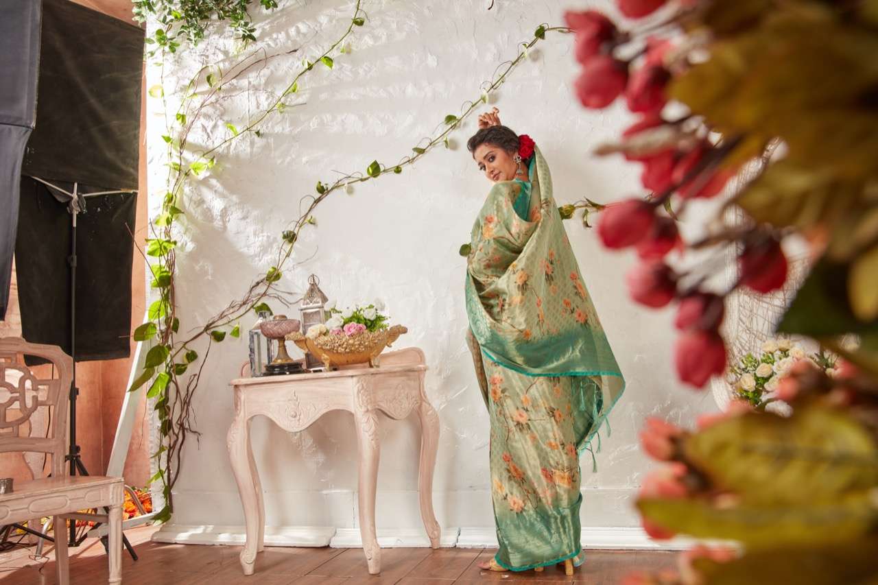 sr brand kavya organza weaving digital saree authorized supplier in surat market 