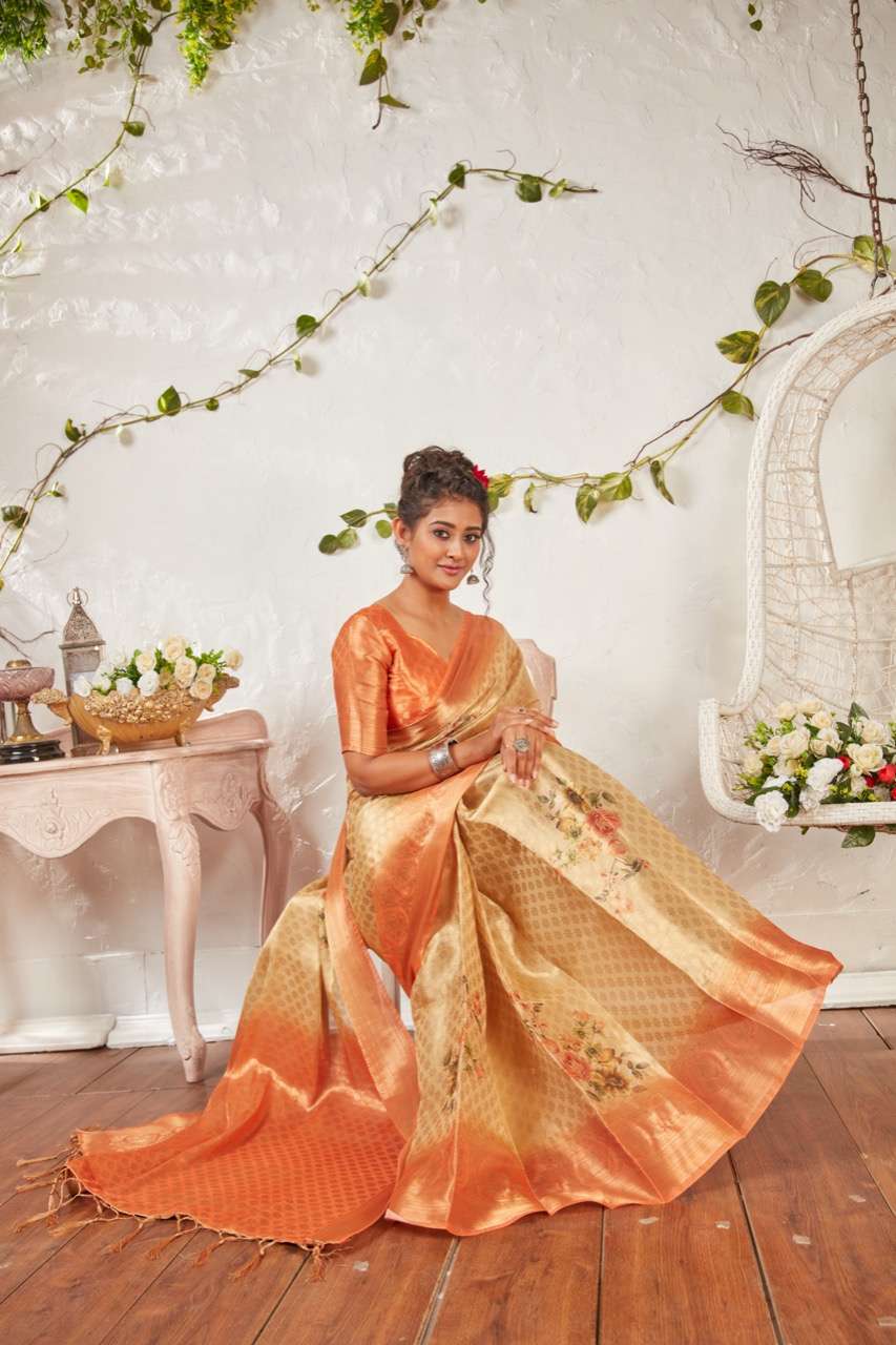 sr brand kavya organza weaving digital saree authorized supplier in surat market 