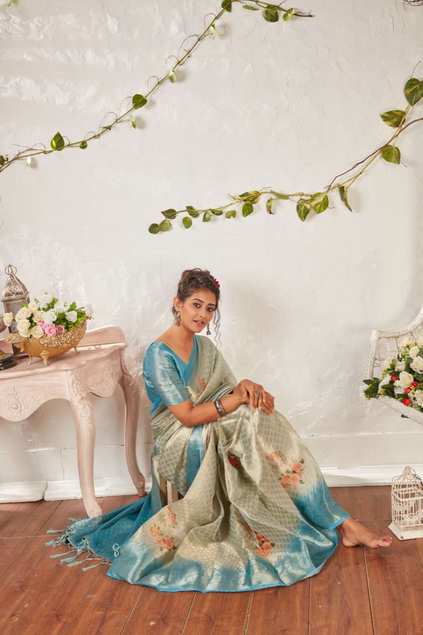 sr brand kavya organza weaving digital saree authorized supplier in surat market 