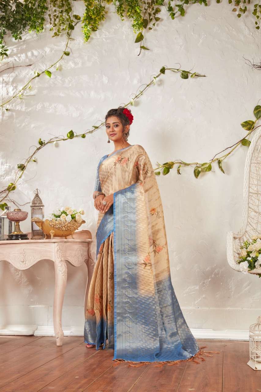 sr brand kavya organza weaving digital saree authorized supplier in surat market 