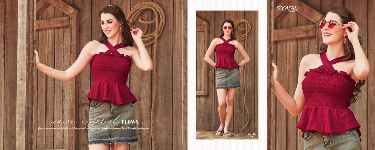 syasii present summer beauty designer girls jeans short top short kurtis
