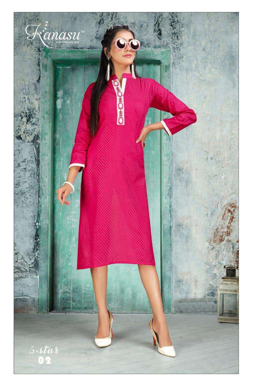 five star by kanasu heavy cotton embose kurti Catalog Collection Wholesaler Lowest Best Price In Ahmedabad Surat Chennai India Uk Usa Malaysia Singapore Canada Australia