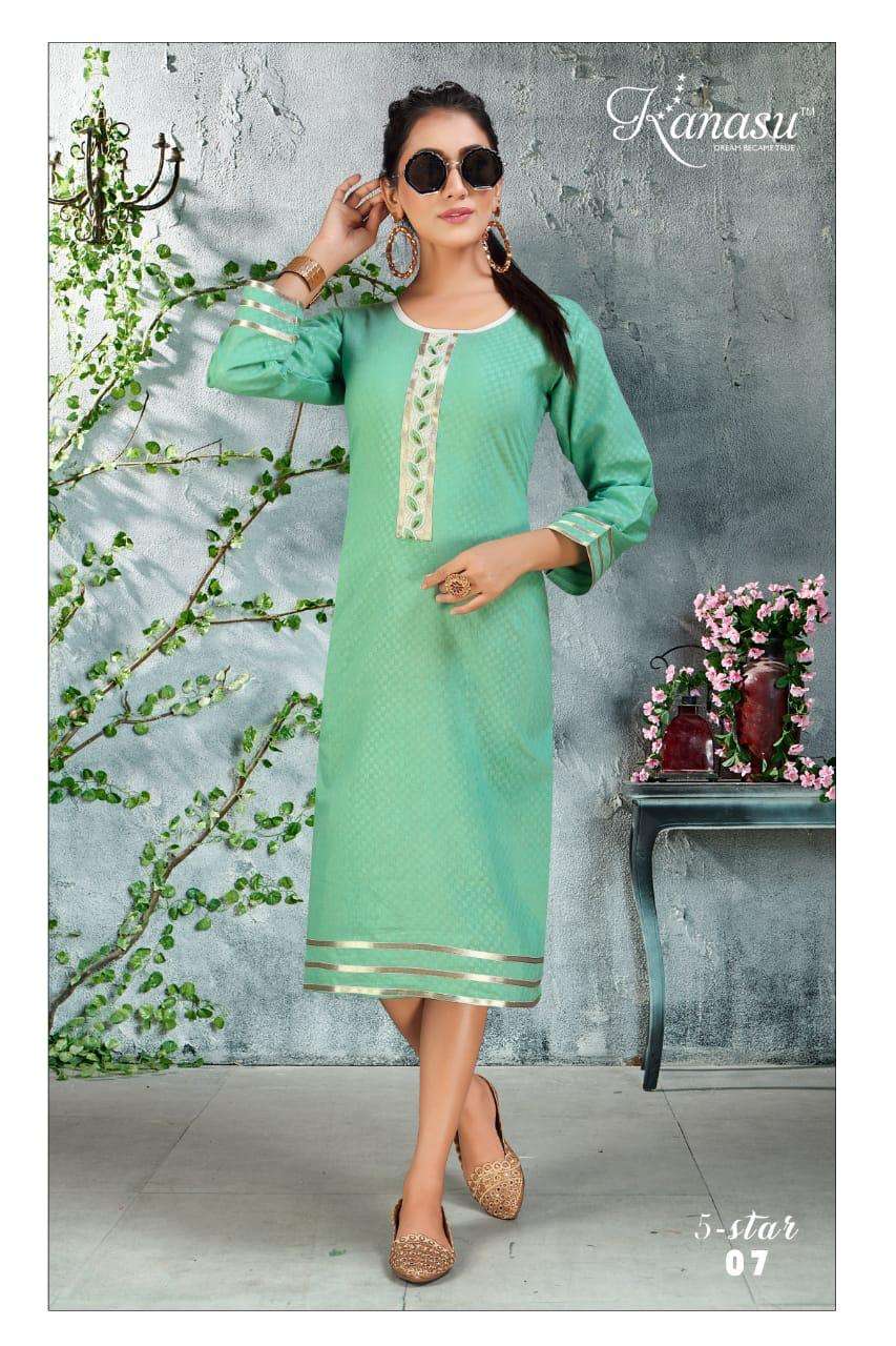 five star by kanasu heavy cotton embose kurti Catalog Collection Wholesaler Lowest Best Price In Ahmedabad Surat Chennai India Uk Usa Malaysia Singapore Canada Australia