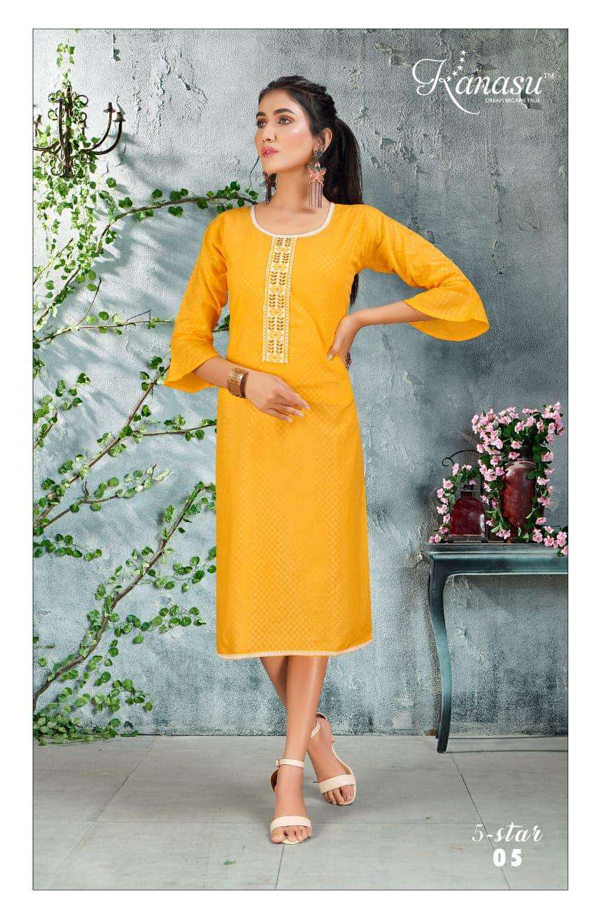 five star by kanasu heavy cotton embose kurti Catalog Collection Wholesaler Lowest Best Price In Ahmedabad Surat Chennai India Uk Usa Malaysia Singapore Canada Australia