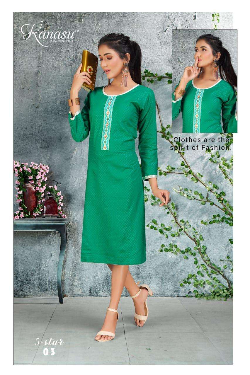 five star by kanasu heavy cotton embose kurti Catalog Collection Wholesaler Lowest Best Price In Ahmedabad Surat Chennai India Uk Usa Malaysia Singapore Canada Australia