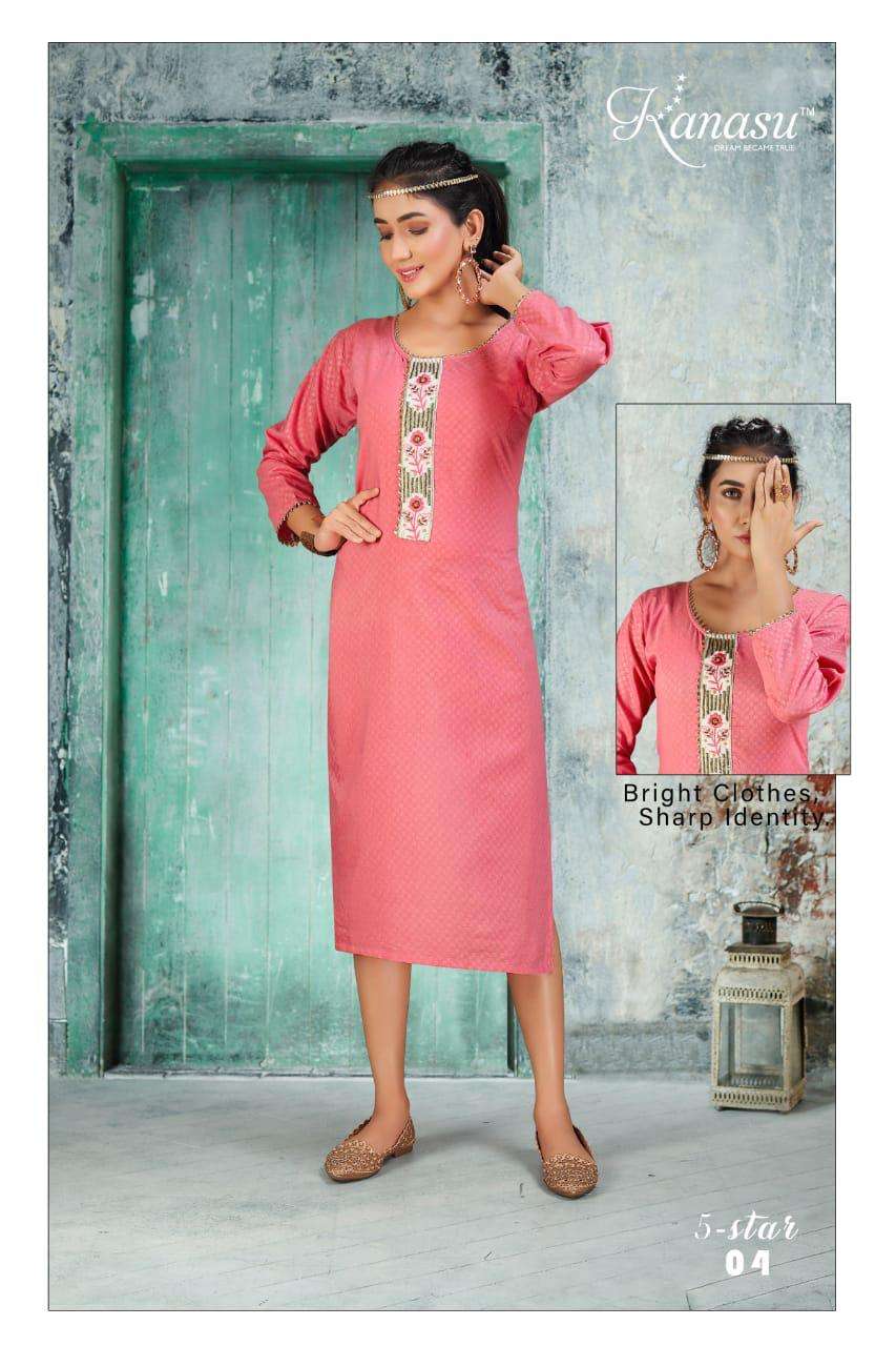 five star by kanasu heavy cotton embose kurti Catalog Collection Wholesaler Lowest Best Price In Ahmedabad Surat Chennai India Uk Usa Malaysia Singapore Canada Australia