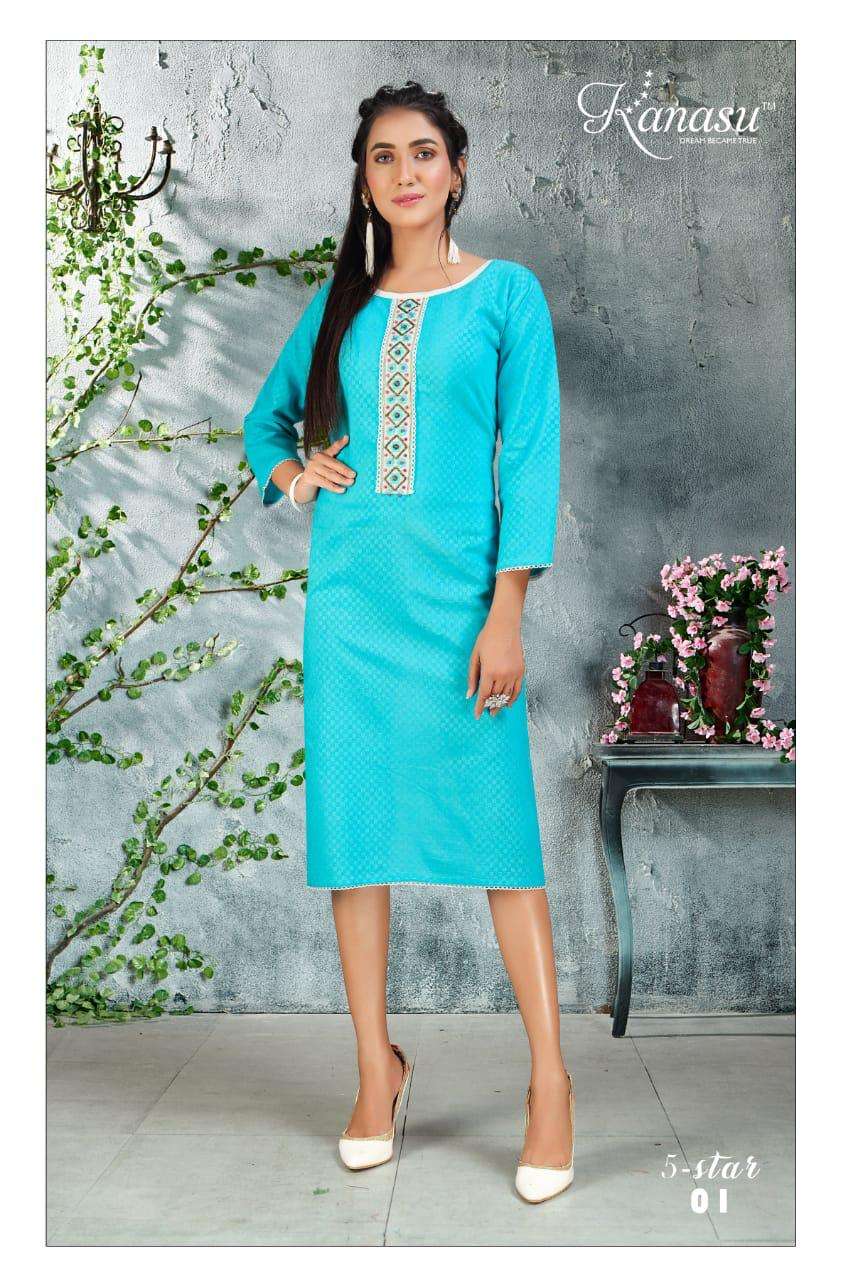 five star by kanasu heavy cotton embose kurti Catalog Collection Wholesaler Lowest Best Price In Ahmedabad Surat Chennai India Uk Usa Malaysia Singapore Canada Australia