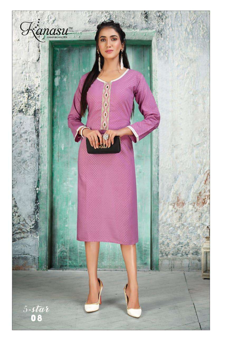 five star by kanasu heavy cotton embose kurti Catalog Collection Wholesaler Lowest Best Price In Ahmedabad Surat Chennai India Uk Usa Malaysia Singapore Canada Australia