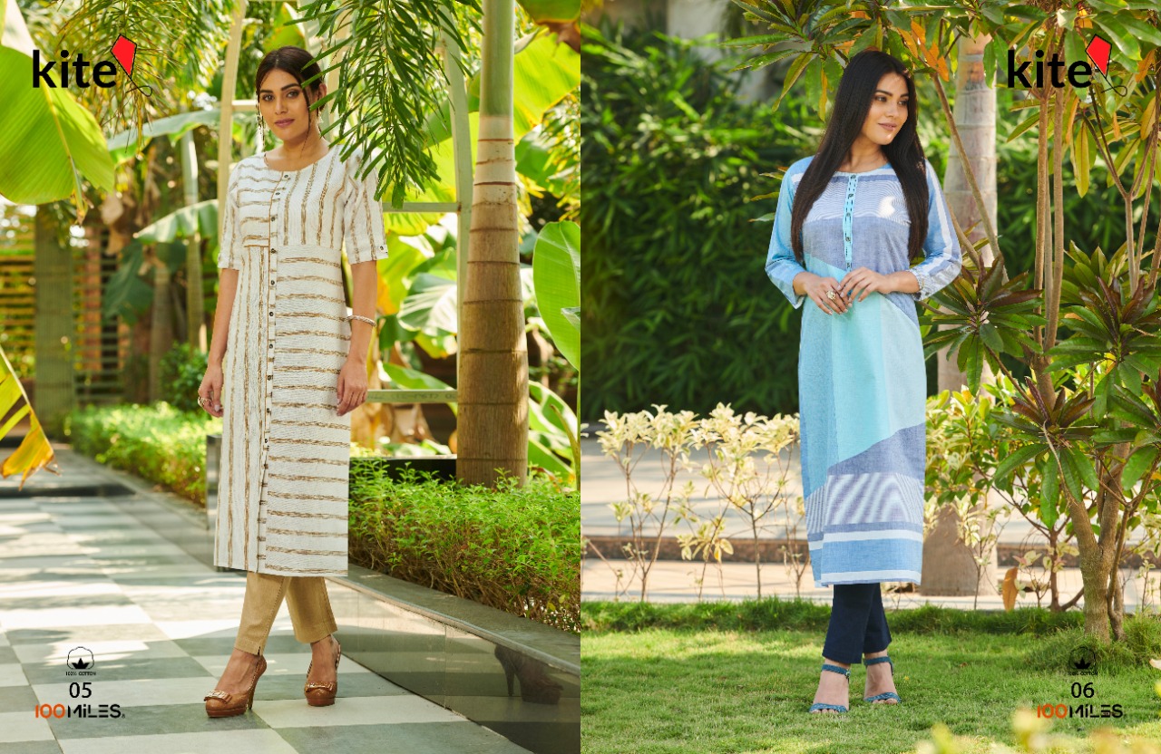 Kite By 100 Miles Pure Cotton Designer Straight Kurti Catalogs Wholesaler In India