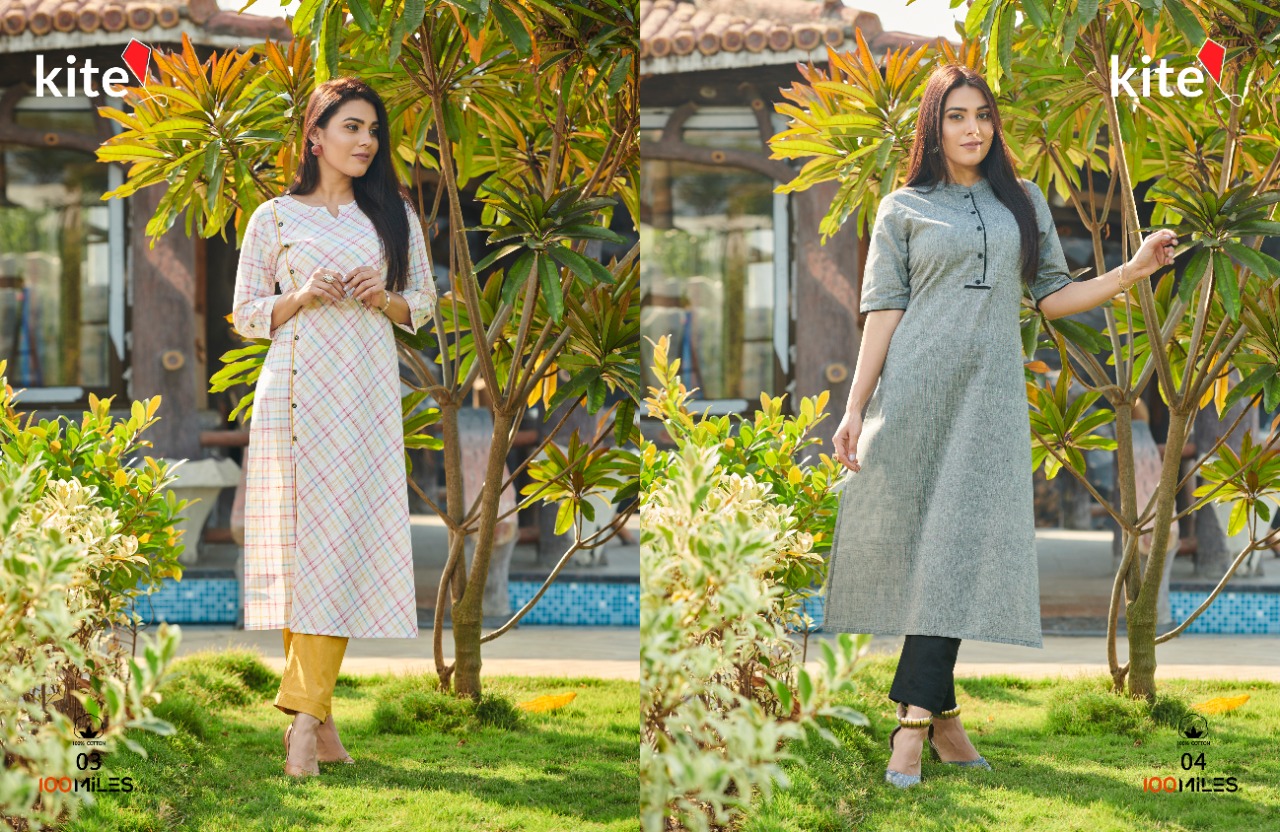 Kite By 100 Miles Pure Cotton Designer Straight Kurti Catalogs Wholesaler In India