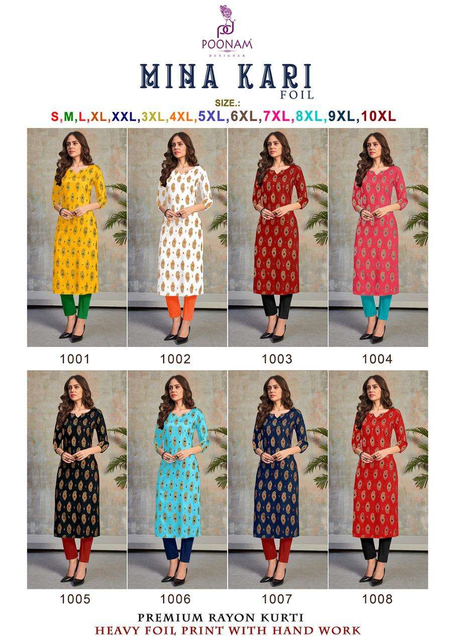 minakari by poonam rayon daily wear big size kurti for ladies