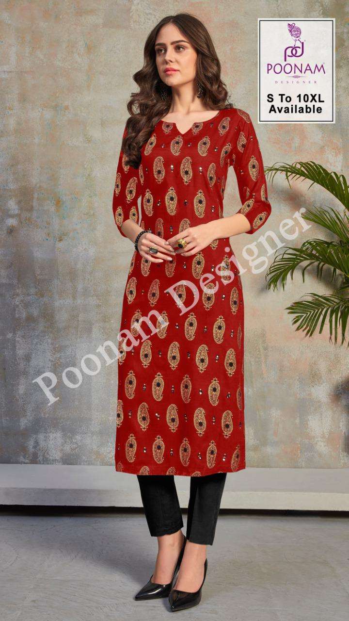 minakari by poonam rayon daily wear big size kurti for ladies