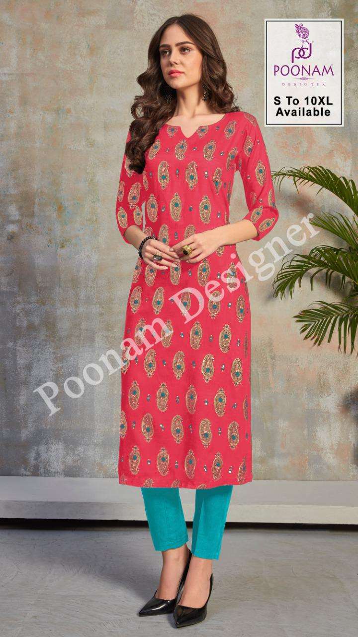 minakari by poonam rayon daily wear big size kurti for ladies