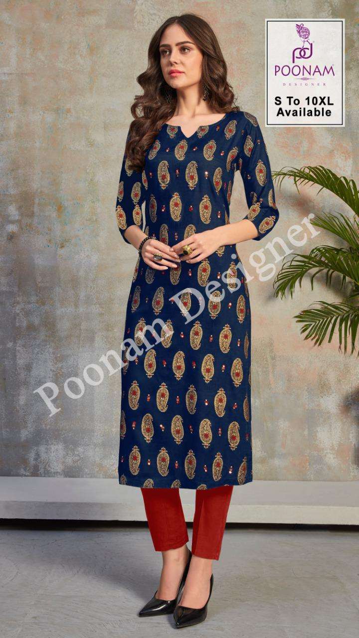 minakari by poonam rayon daily wear big size kurti for ladies